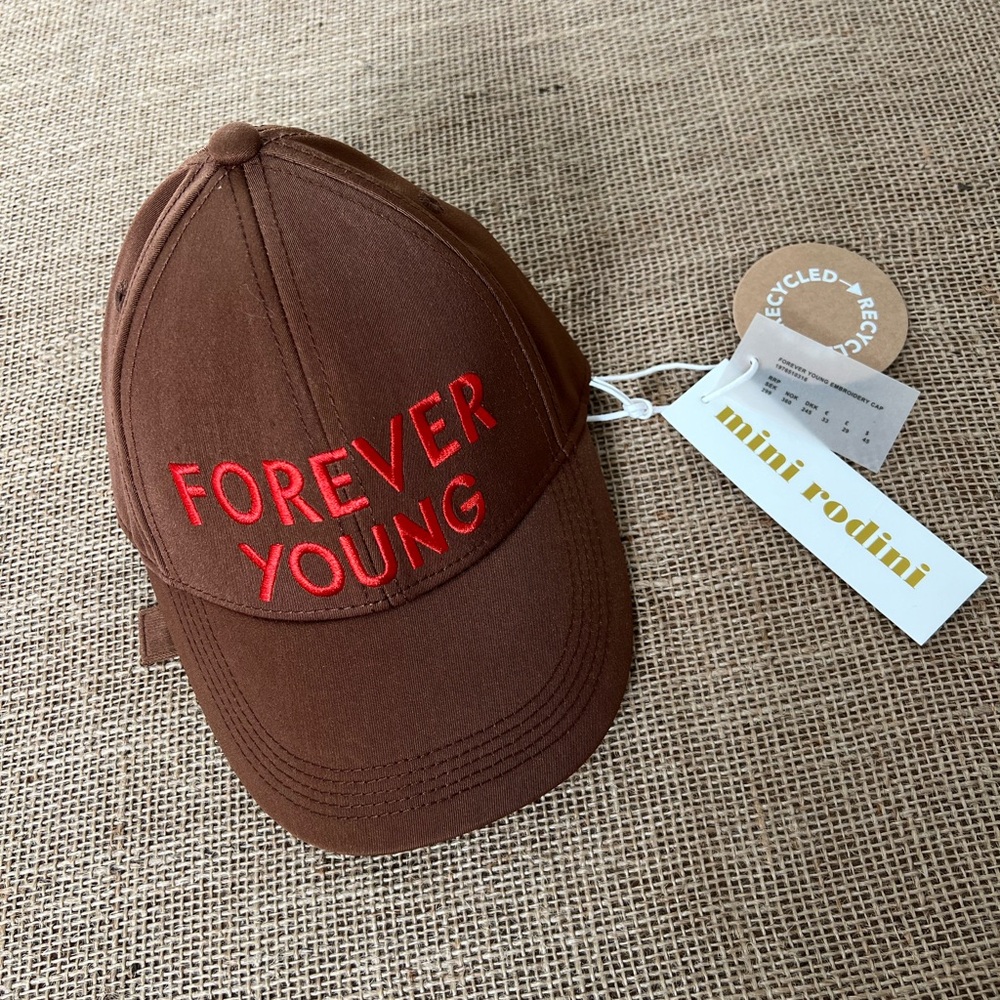 Mini Rodini Forever Young Brown Cap with Red Stitching